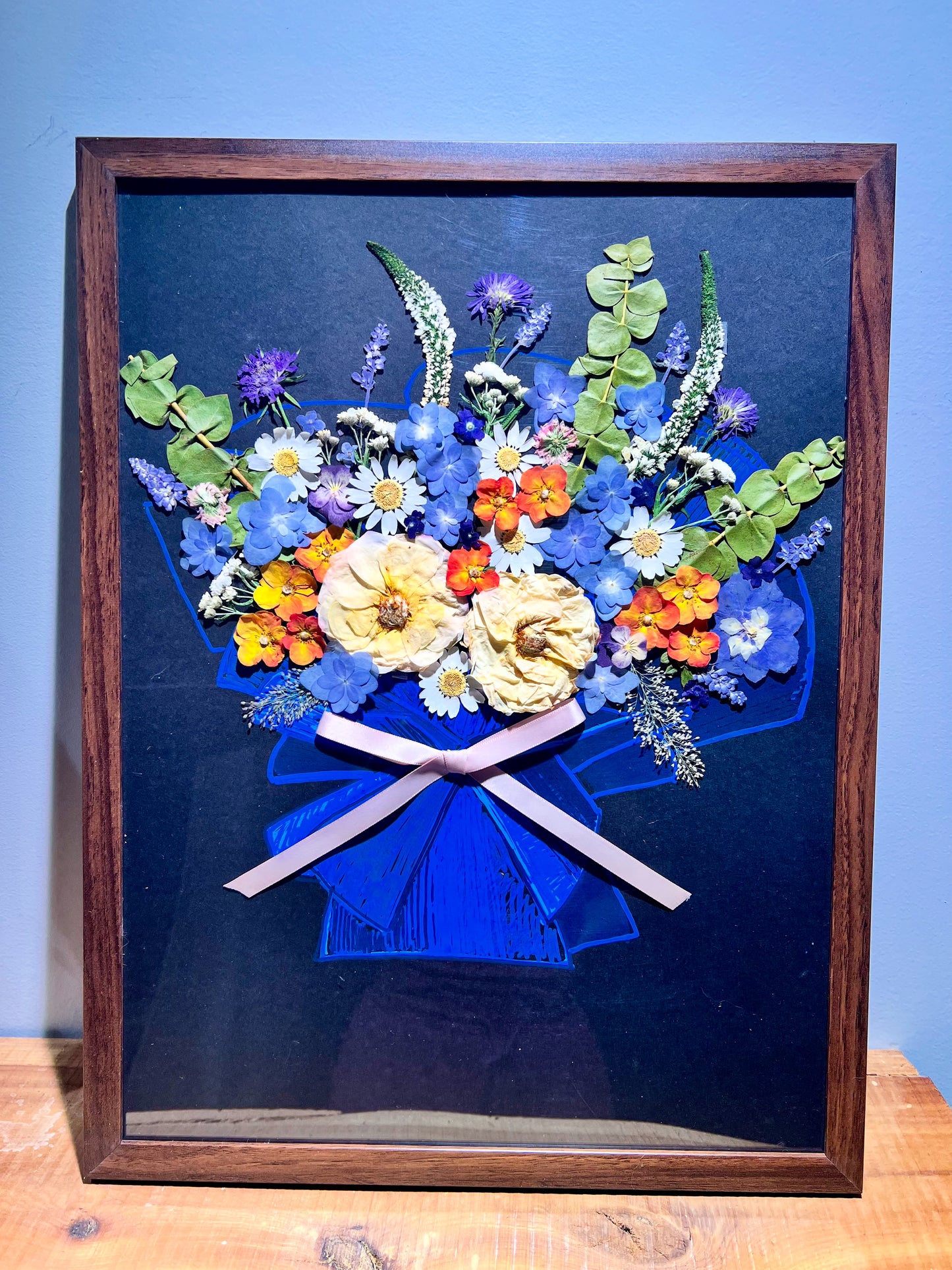 Blue paper bouquet